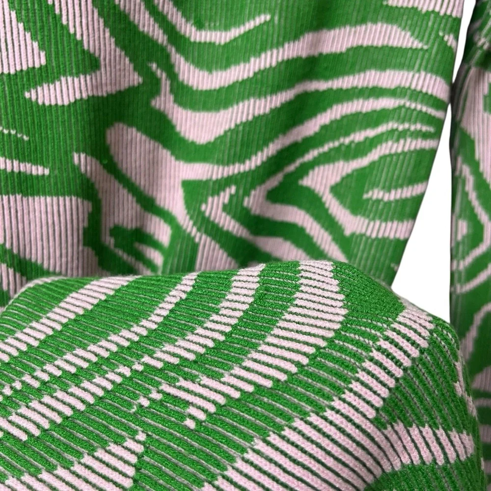 Stine Goya Chiara Knit Midi Dress Pastel Green Abstract Print Ribbed‎ Size XXS